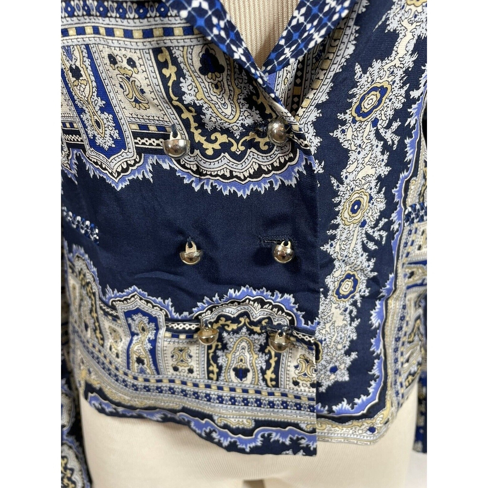 Zara Mulberry Silk Blue Gold Lightweight Jacket Blazer Sz XS - Picture 5 of 8